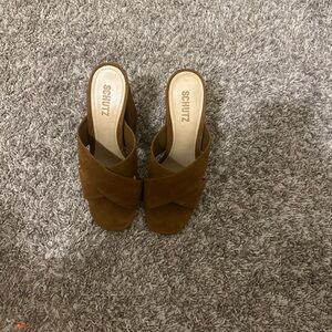 SCHUTZ Women's Tan Suede Mules